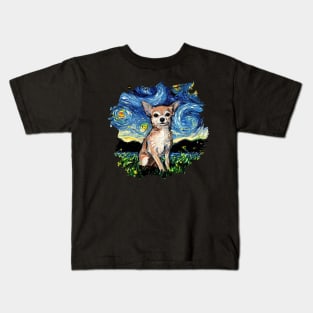 Chihuahua Starry Night with border Kids T-Shirt